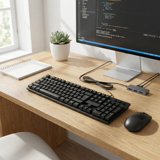 Arabic keyboard and mouse set with black wired keyboard and mouse