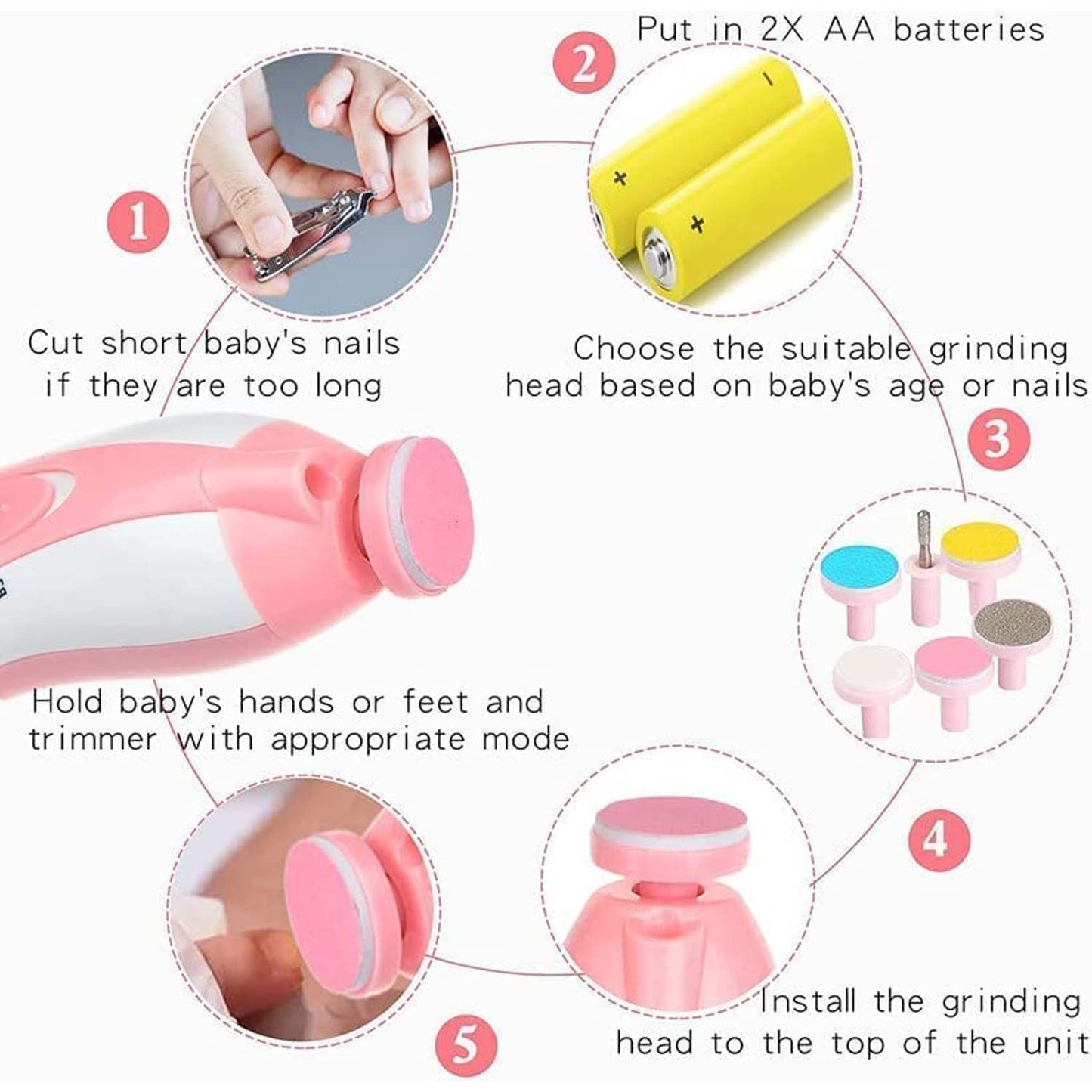 Electric Baby Nail Trimmer With Grinding Heads