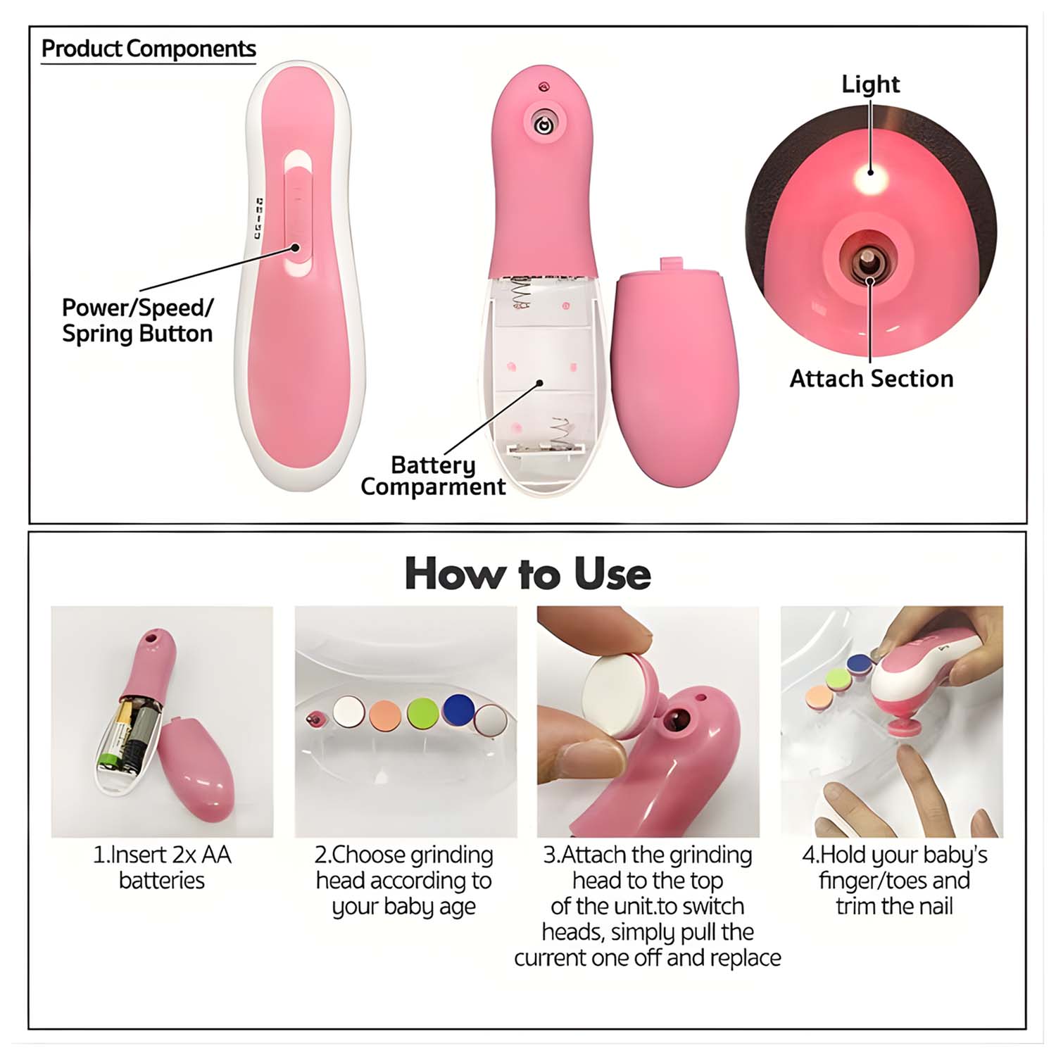 Electric Baby Nail Trimmer With Grinding Heads