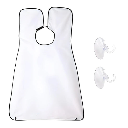 White beard apron with chin cutout and suction cup clips