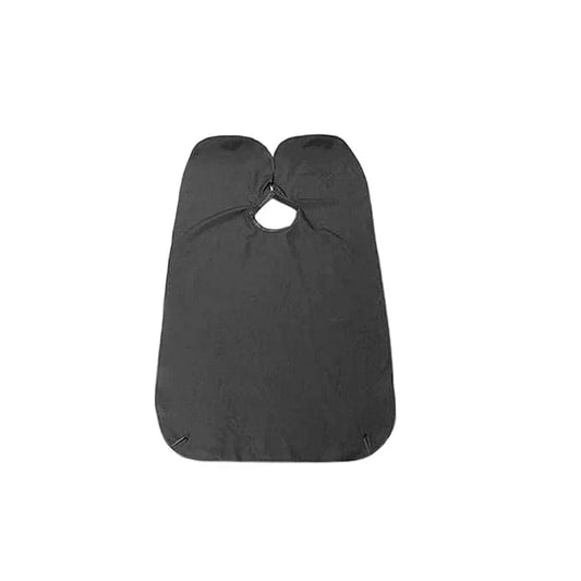 Black beard grooming apron with neck opening and front bib