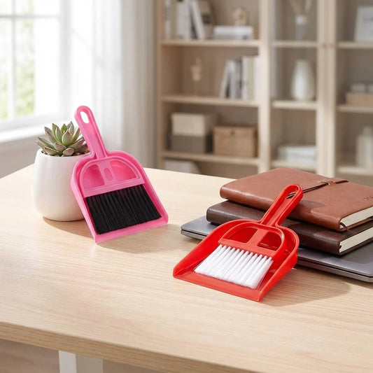 Dustpan and brush set: pink and red flat sweeping heads for dust.