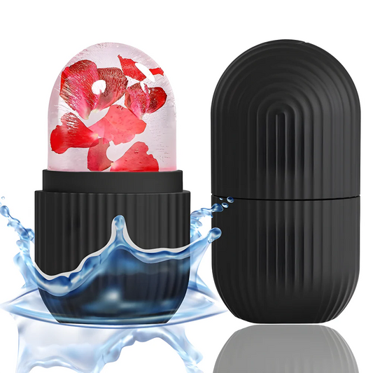 Black ice face roller with ridged body and rounded head