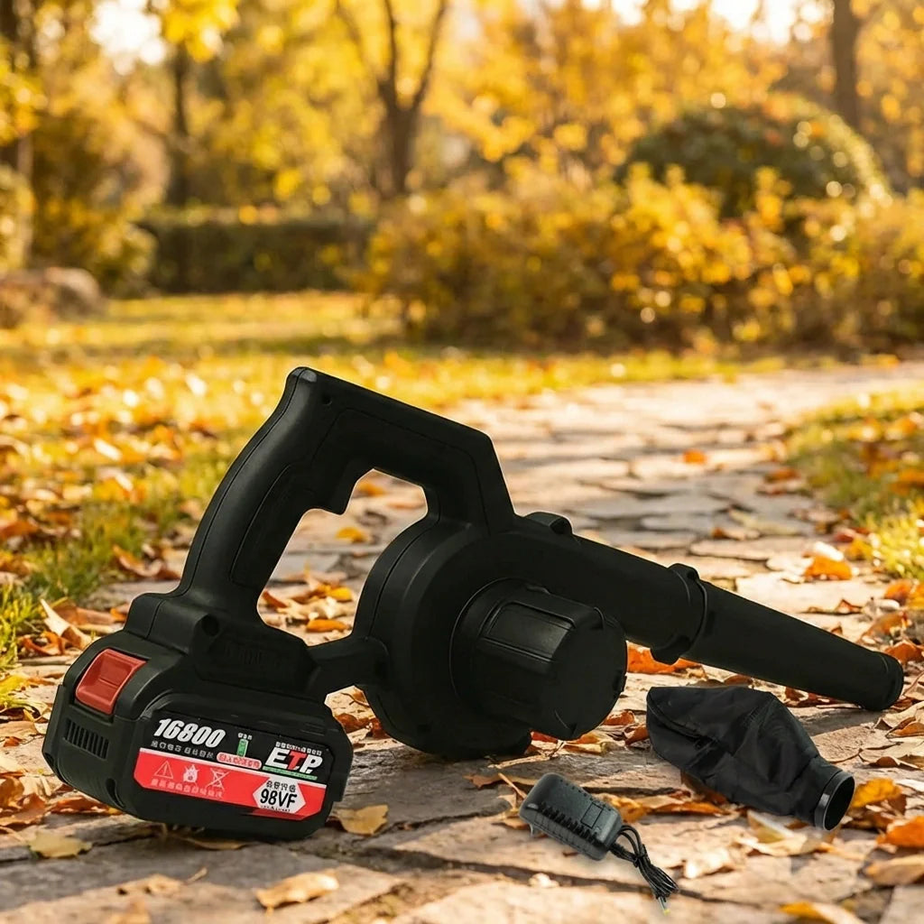 Handheld blower-vac combo kit with battery pack and nozzle attachments