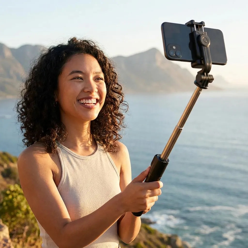 Selfie tripod with phone holder clamp and extendable stick