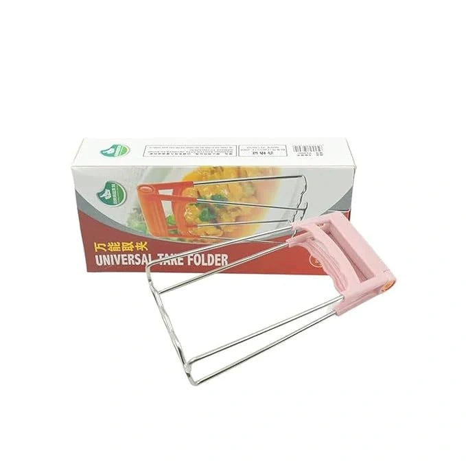 Bowl plate clip lifter with metal frame and pink handle