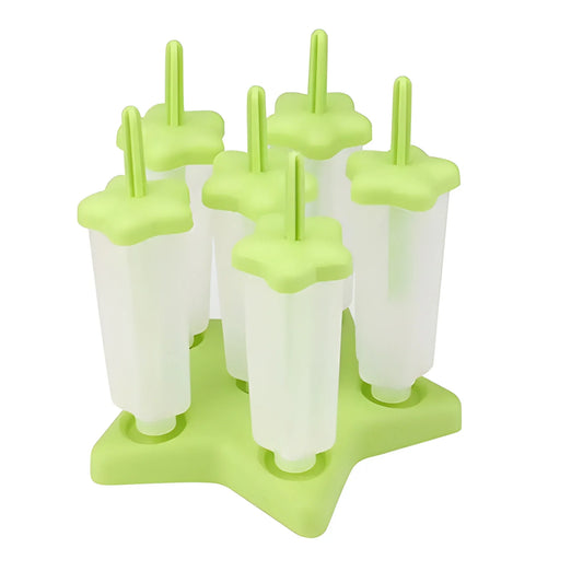 BPA-free ice pop molds set with green silicone forms and handles
