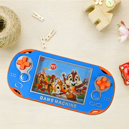 Bubble squeeze water game handheld toy with blue screen and orange trim, buttons