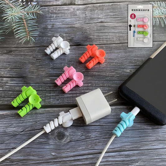 Cable protector suction saver with white cable and gray base, plus red, pink, green clips.