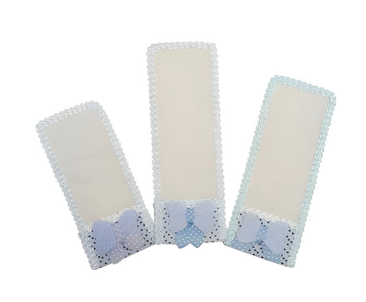 Set of three lace remote control covers with blue bow ties