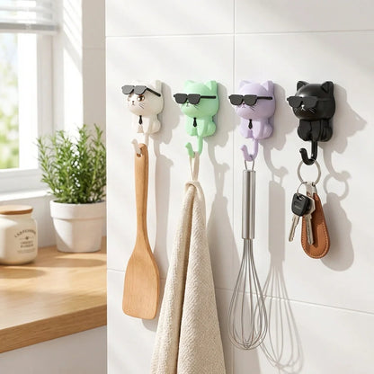 Cat wall hook set, multicolor cat heads with metal hooks and keyrings