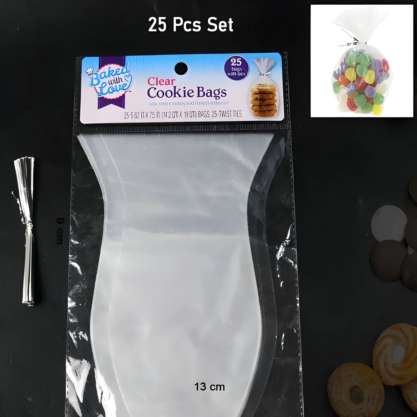 Clear treat bag, transparent plastic cookie bag, 13 cm