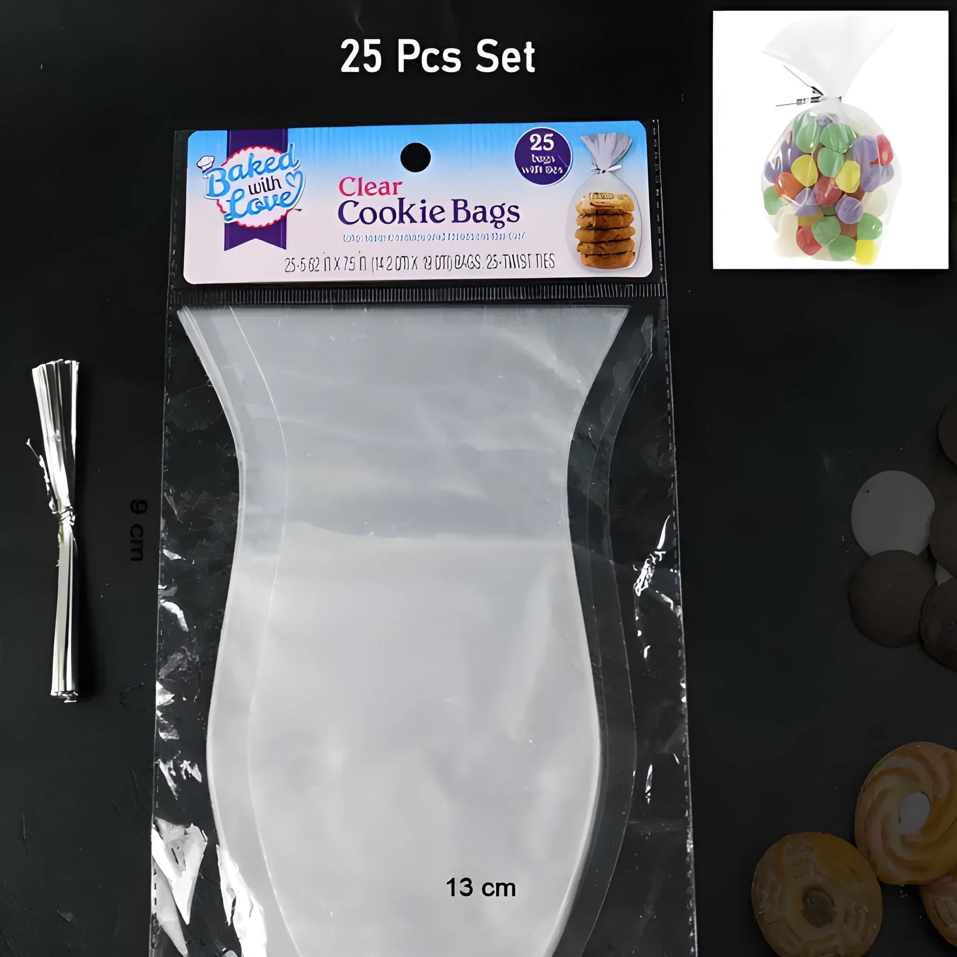 Clear treat bag, transparent plastic cookie bag, 13 cm