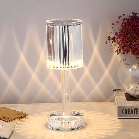 Crystal Touch table lamp with ribbed clear prism cylindrical shade and round base