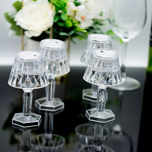 Decorative LED accent lamp set with clear faceted glass shades and metal base