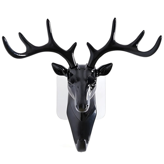 Black deer-head wall hook hanger with self-adhesive backing