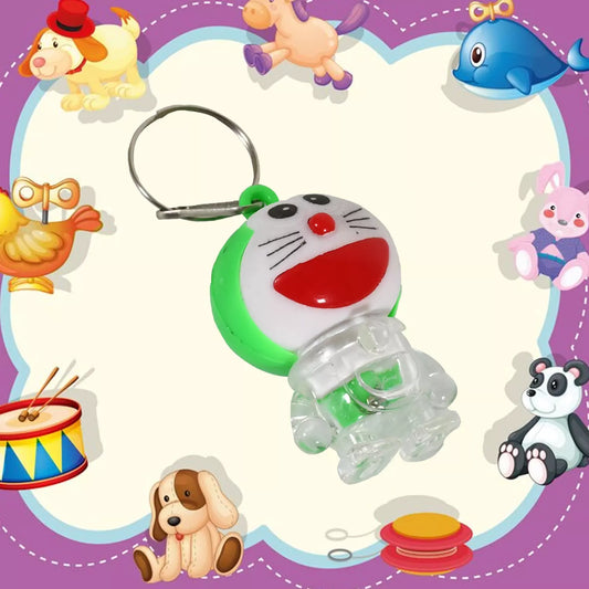 Doraemon lightning keychain with metal ring, white face, red nose, green lightning clip