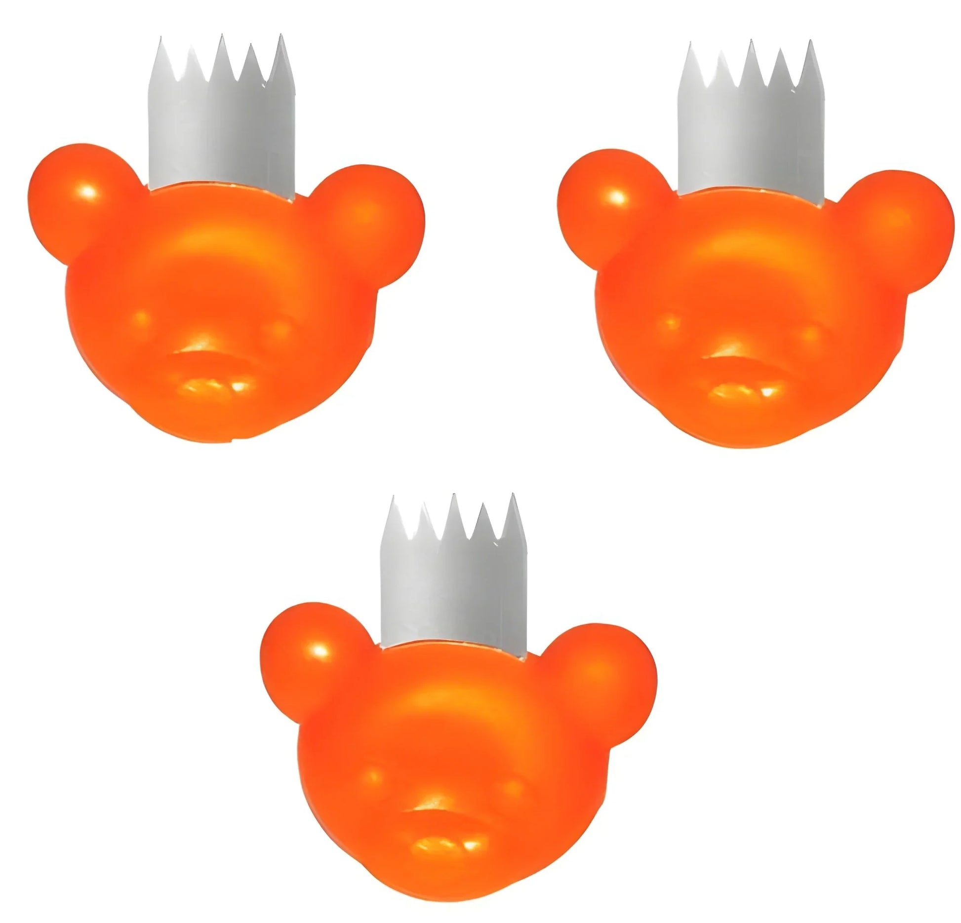 Orange finger tape cutter with silver comb-like blades and bear-shaped handle