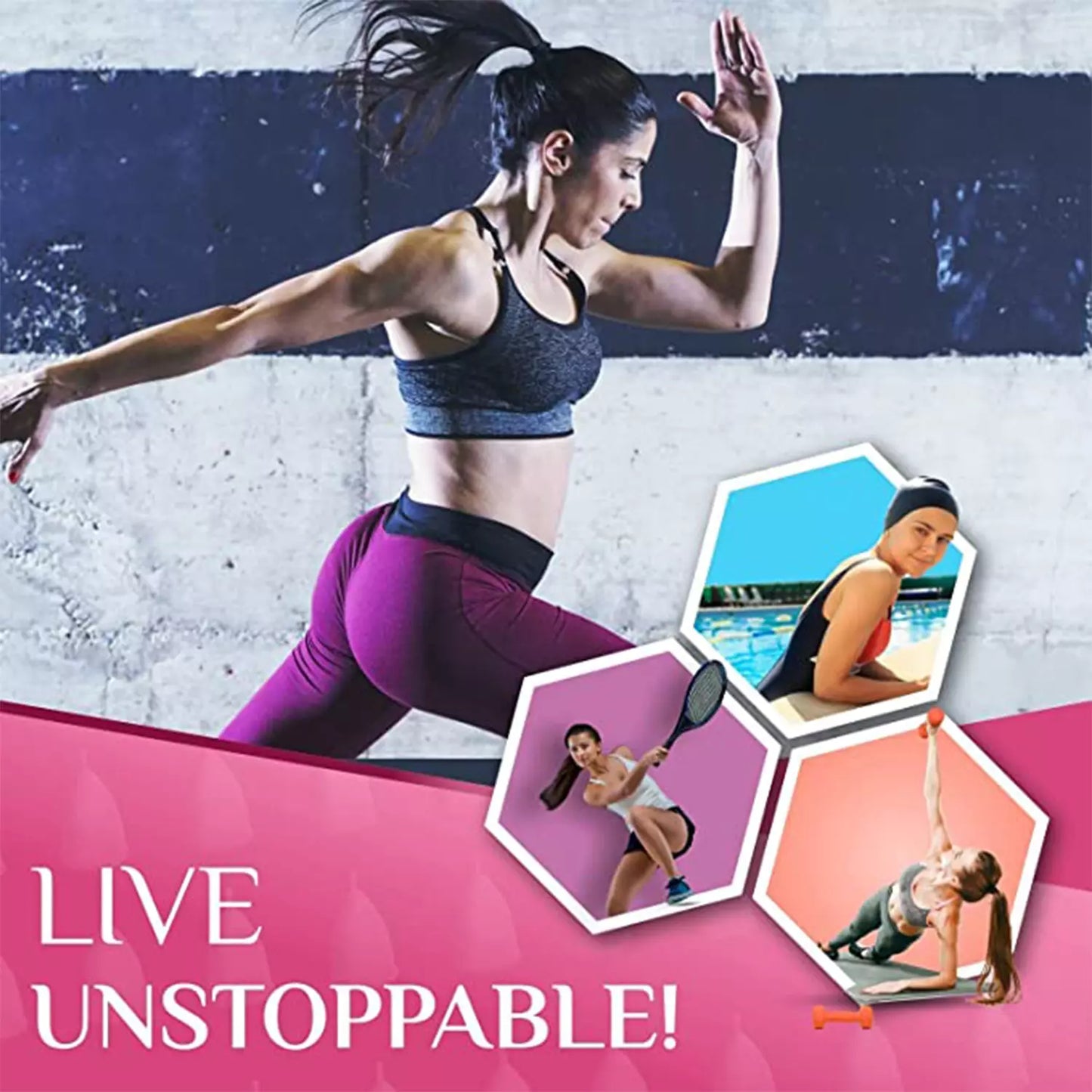 Eco-friendly menstrual cup promotional collage with athletic images