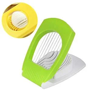 Green egg cutter and slicer with stainless wire cutting blade and handle