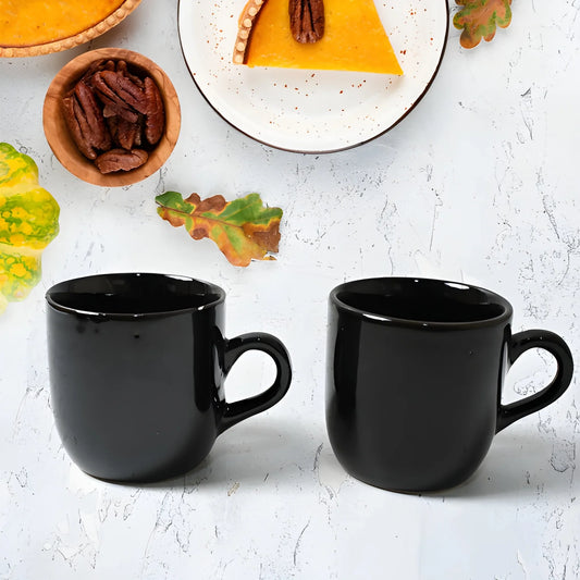 Ceramic mug set: two black ceramic mugs with side handles