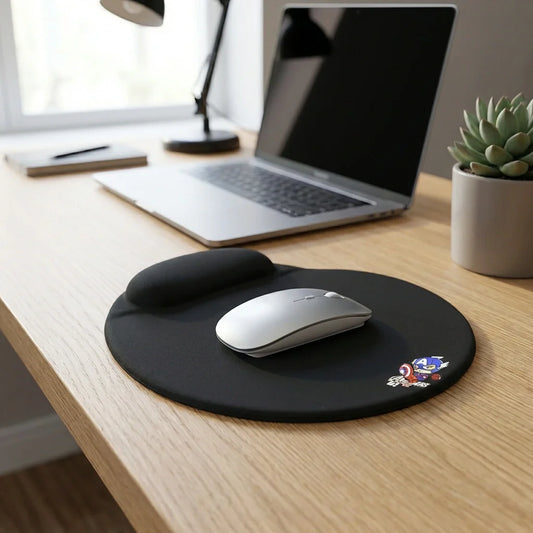 Ergonomic wrist mouse pad, round black cushion with mouse support surface