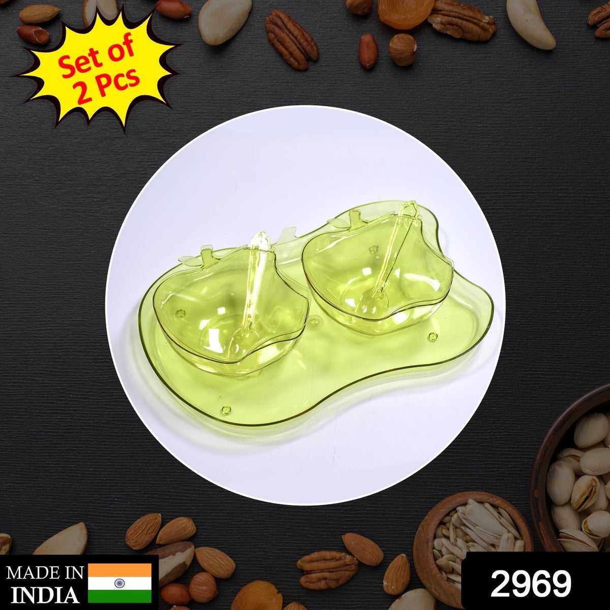 Apple Shape 2piece Serving Set Of Bowl With Spoon  Tray