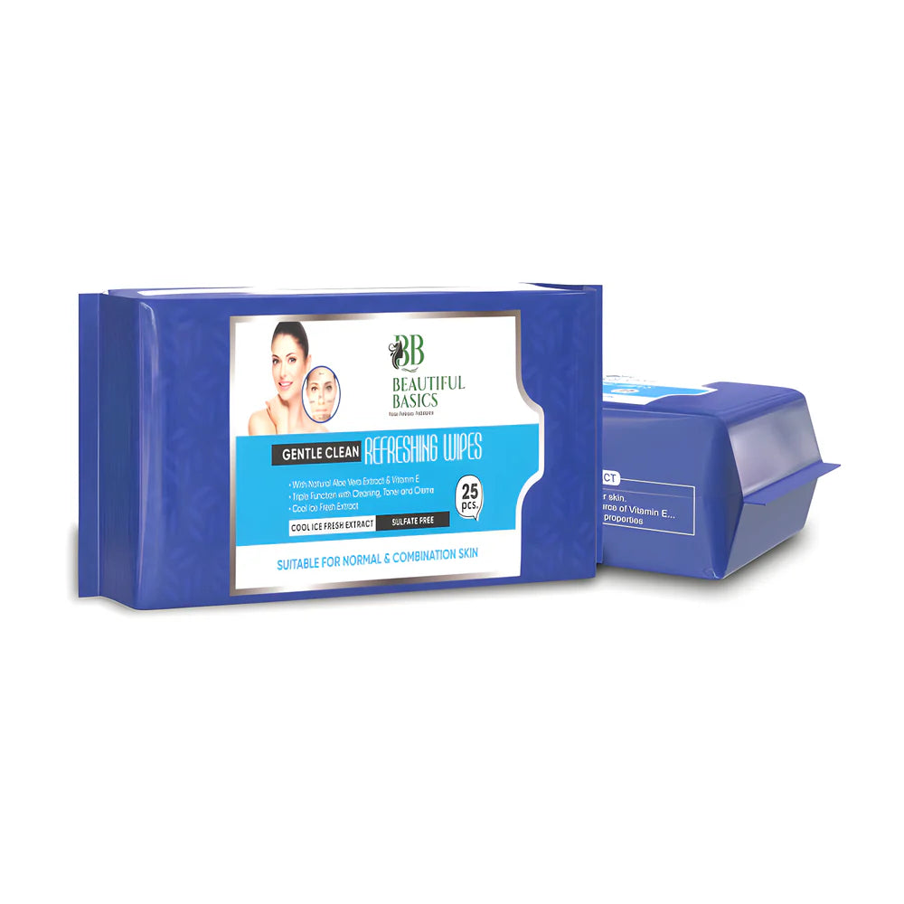 Blue face cleansing wipes pack with box and label