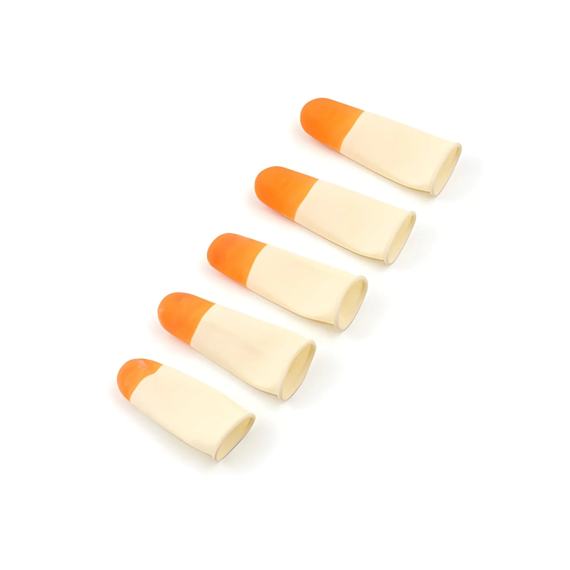 Silicone finger protectors, set of five with orange tips and pale cream covers