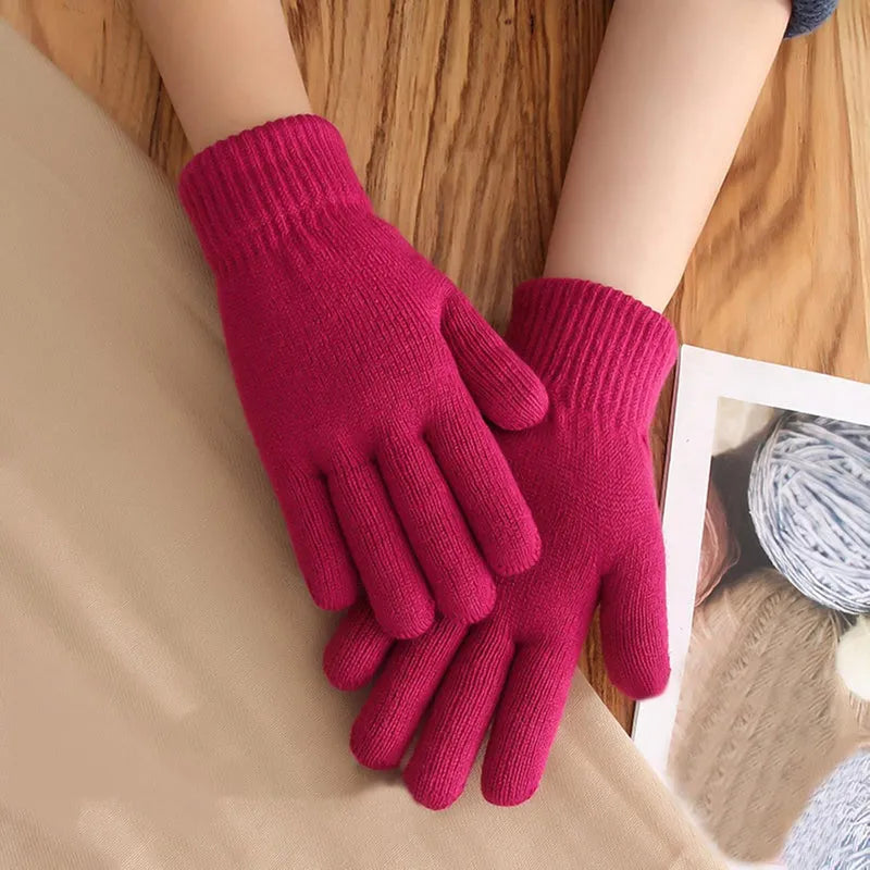 Deep magenta knit finger moisturizing gloves with ribbed cuffs