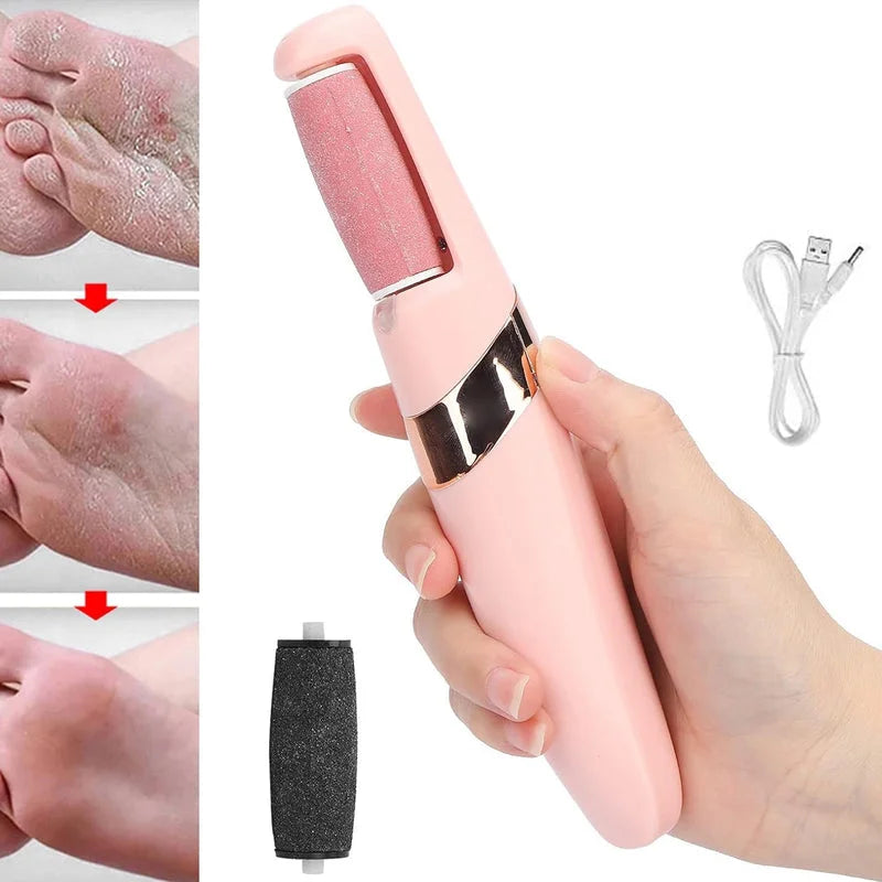 Flewless pedi tool, pink handheld callus remover with abrasive roller