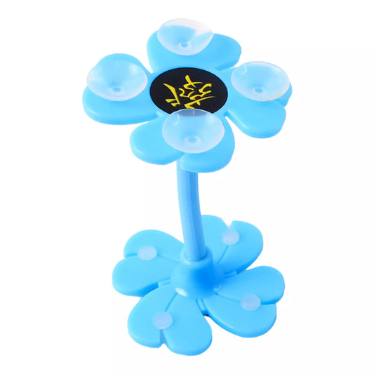 Blue flower car phone holder with black center emblem and vertical stem
