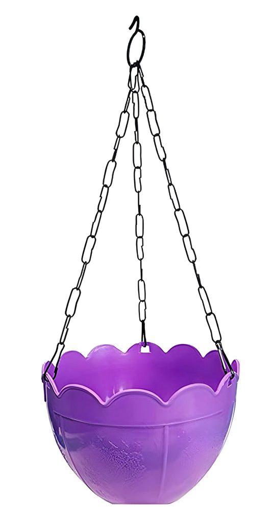 Purple hanging flower pot with chain hanger