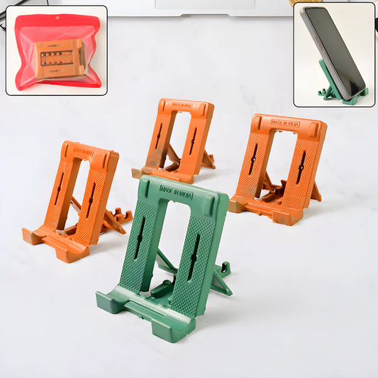 Foldable mobile stand holder in orange and green, adjustable viewing angle