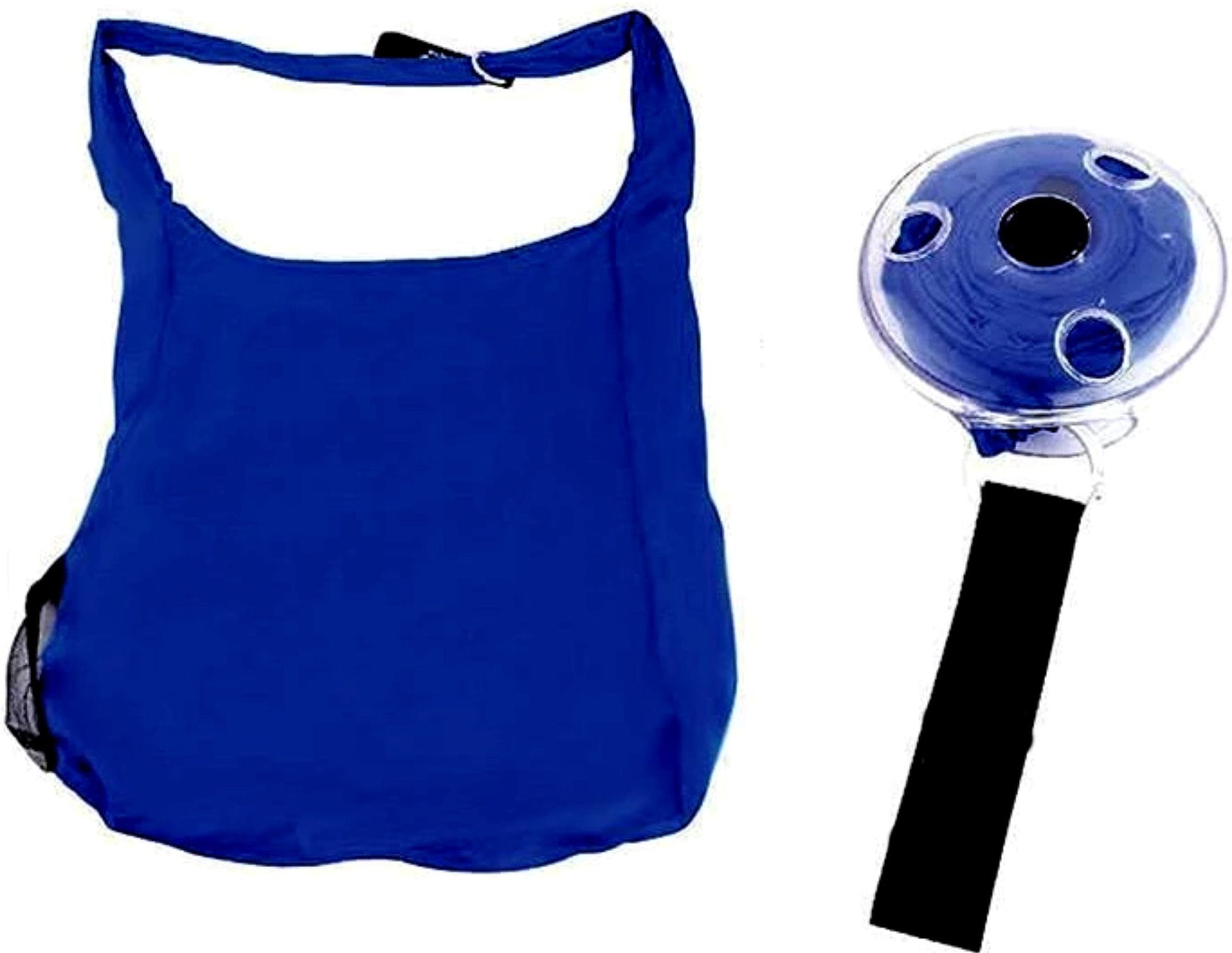 Foldable reusable shopping bag, blue, open top with carry handles