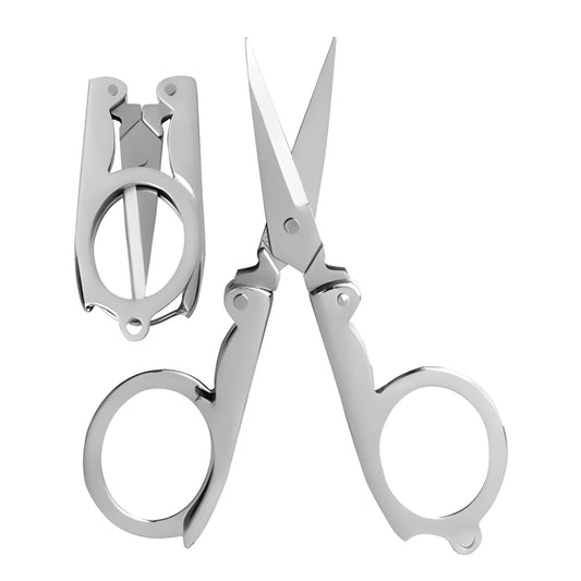 Foldable safety scissors with two finger loops and pivoted blades