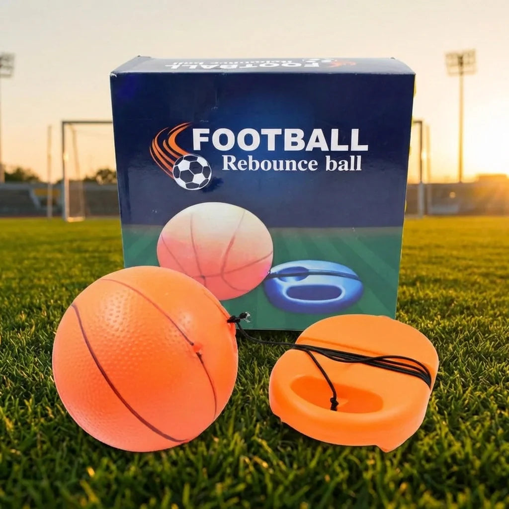 Football rebound ball set retail box with orange ball and orange string launcher