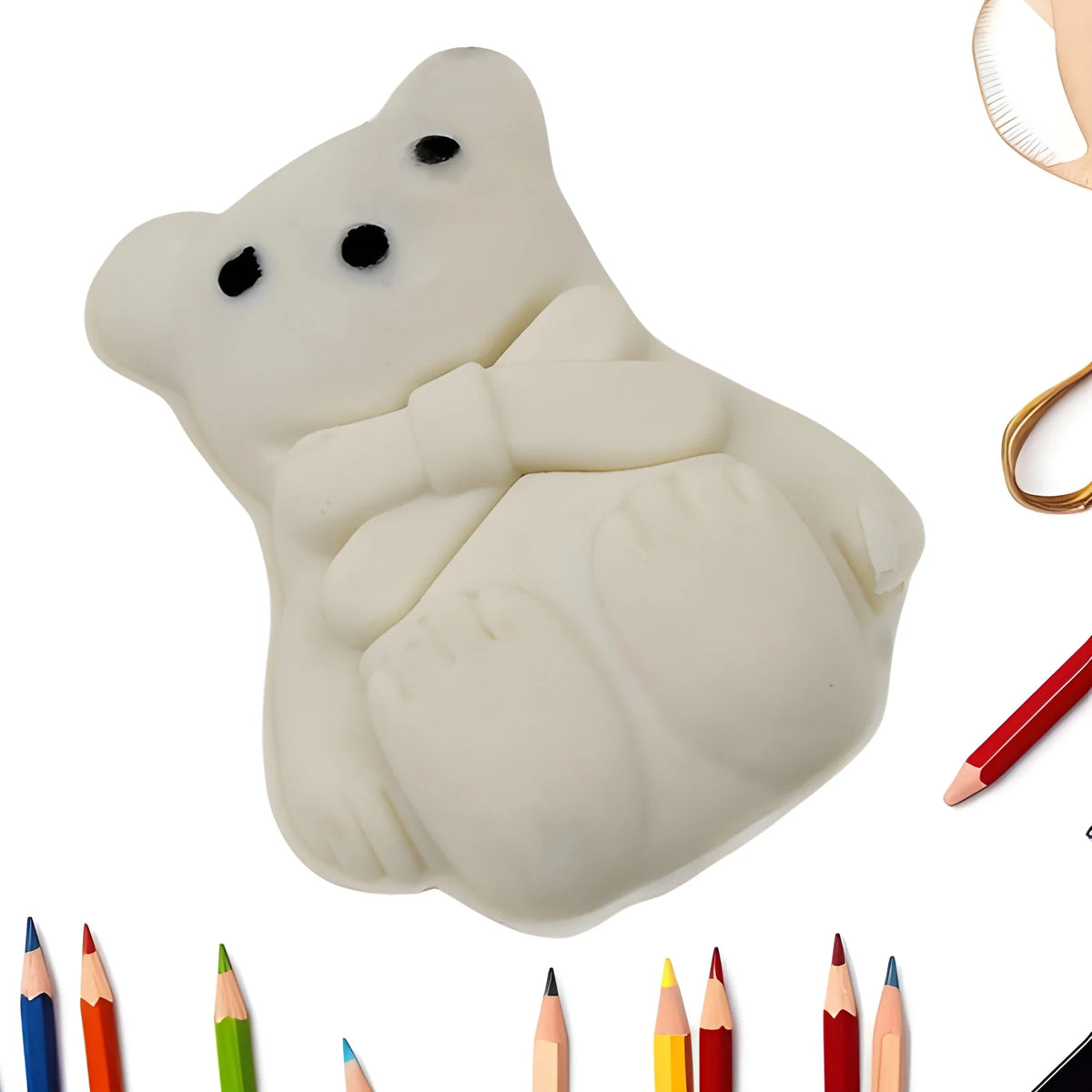 Cartoon ghost-shaped eraser for kids, white body with black eyes