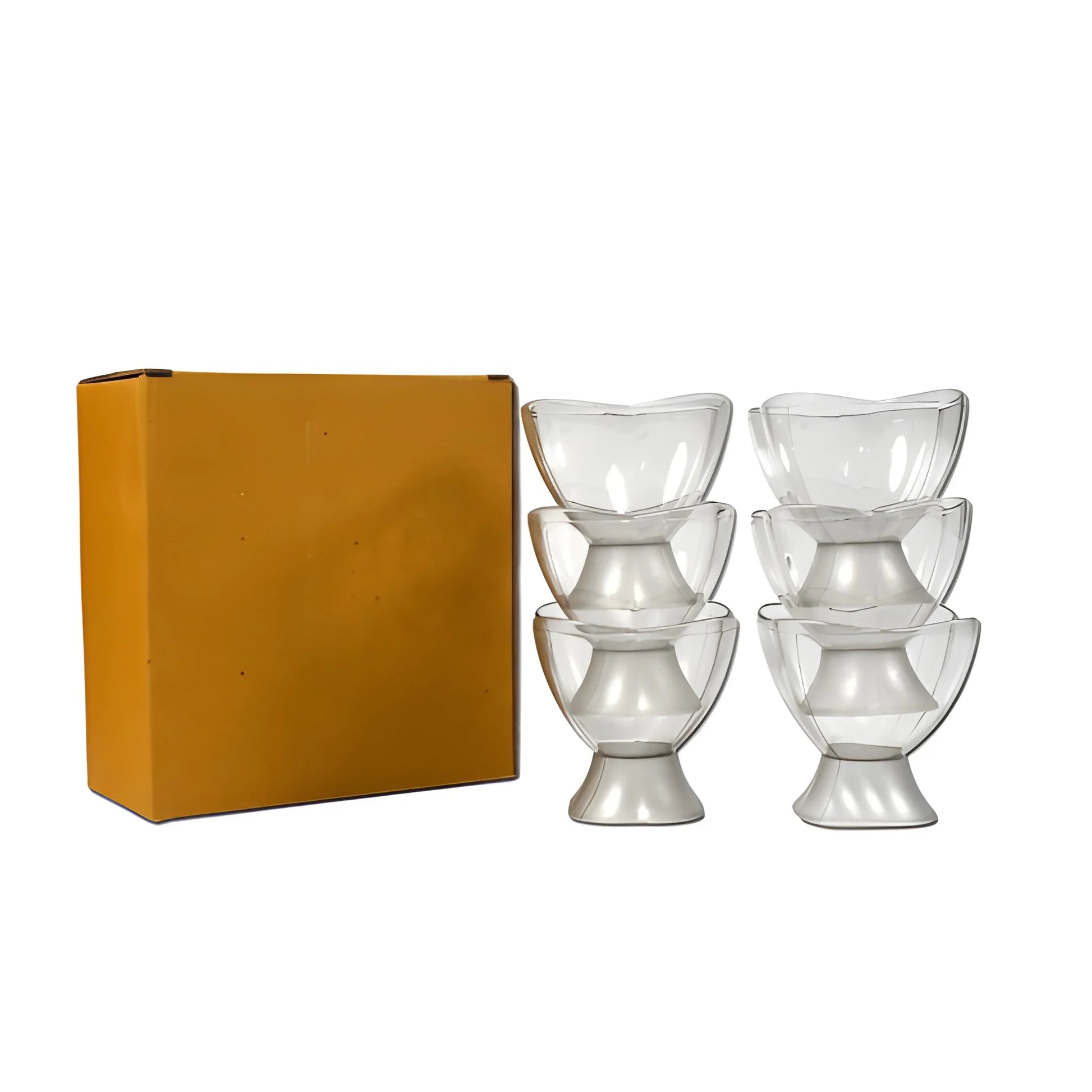 Glass dessert bowl set with six clear bowls