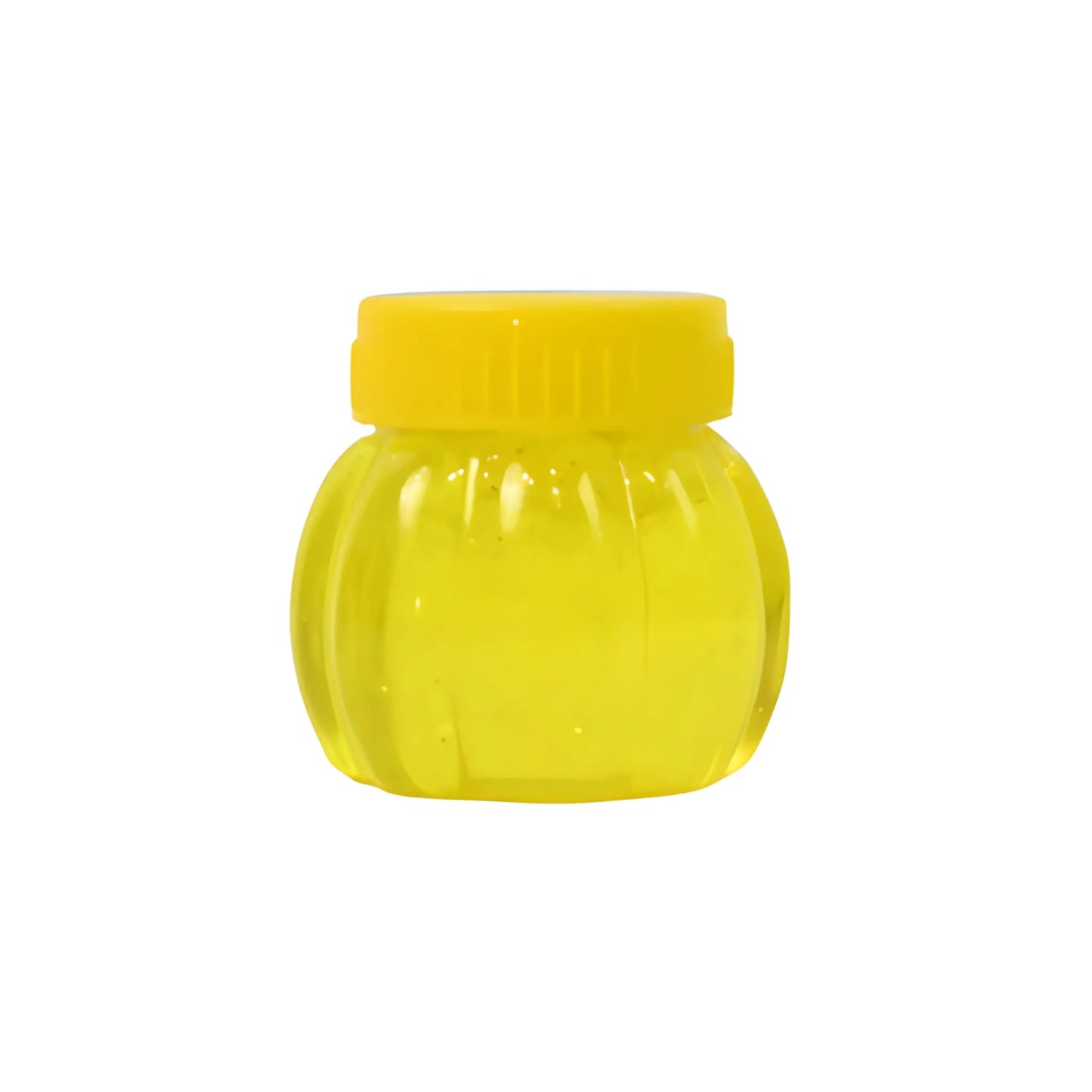 Yellow slime jar with round body and matching screw-top lid