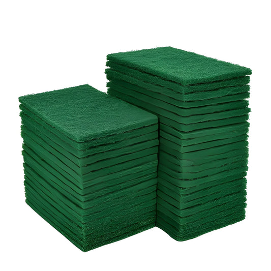 Green kitchen scrubber pads, stacked sponge pads