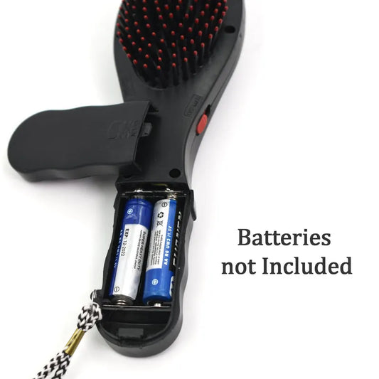Hair brush comb massager with open battery compartment and metal springs
