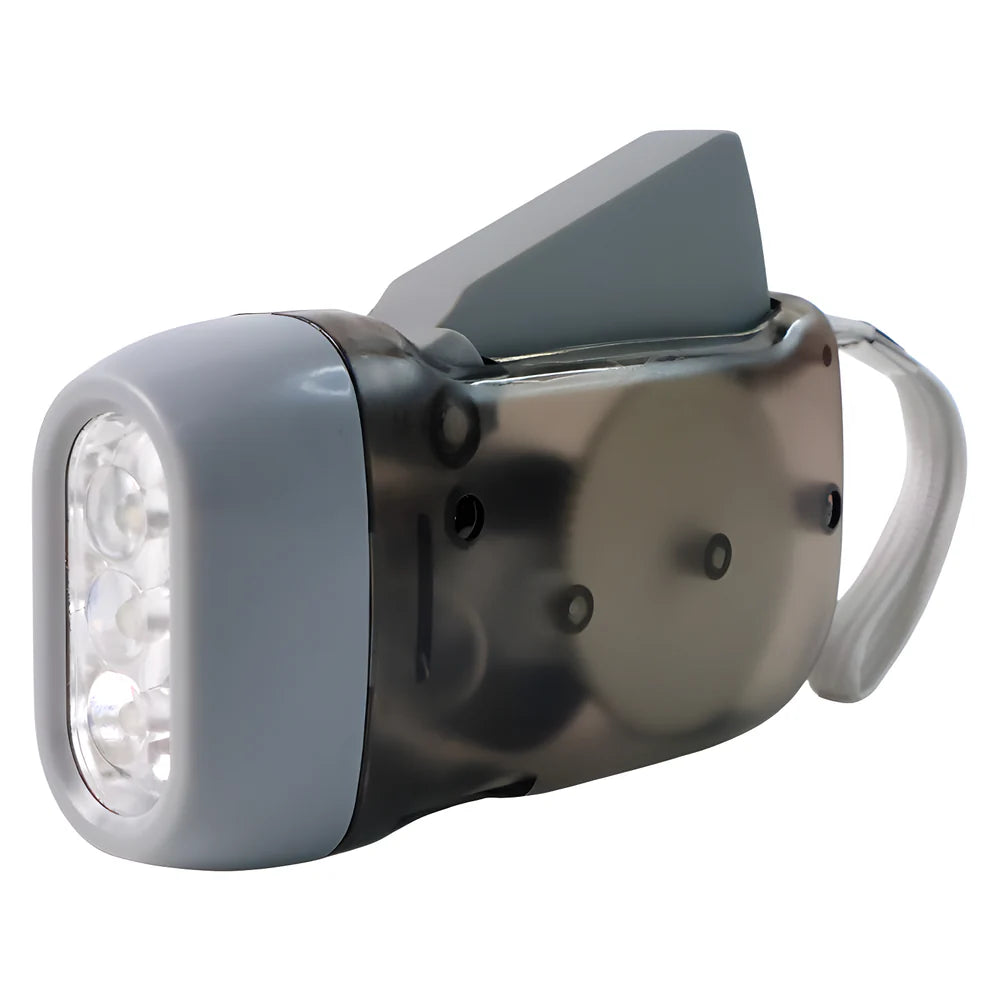 Hand press torch with bright LED head and ergonomic handle