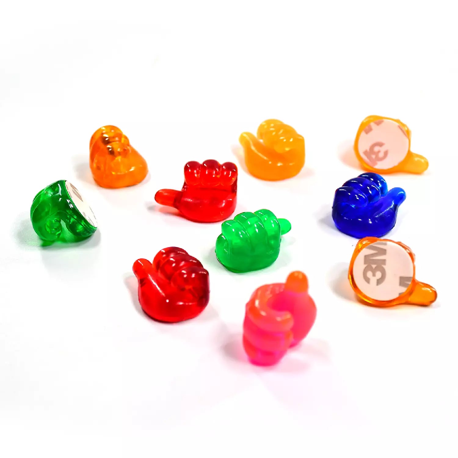 Hand-shaped wall clips set of translucent colored hand grips, orange red green blue pink