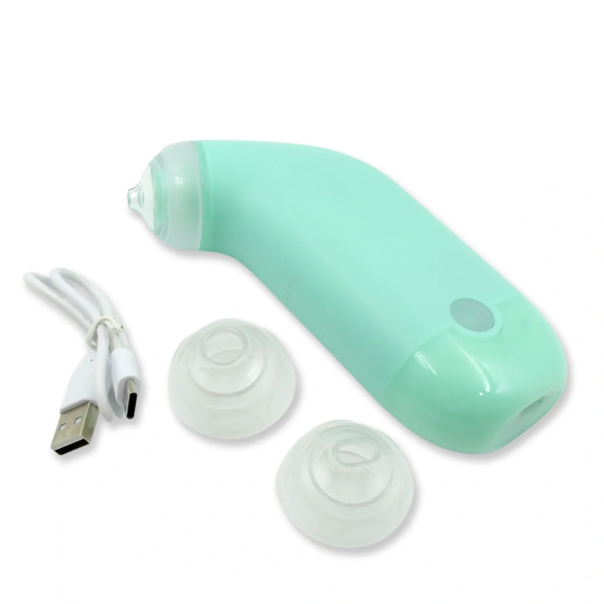 Turquoise handheld vacuum pore cleaner with USB cable and two suction caps