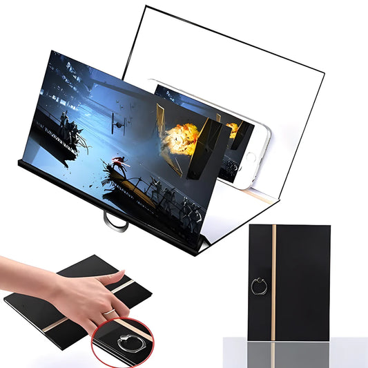 Phone screen magnifier with foldable frame and circular lens area