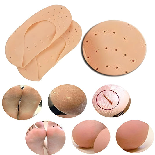 Beige heel socks with dotted padding and adhesive-like texture