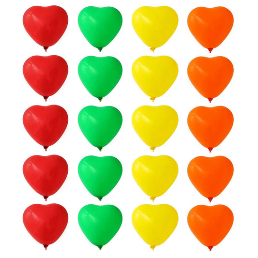 Heart-shaped latex balloons set: red, green, yellow, orange (16 pcs)