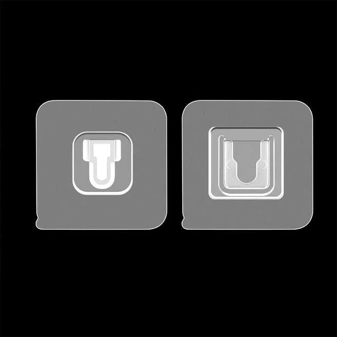 Adhesive hook pair with two square adhesive pads and U-shaped hooks