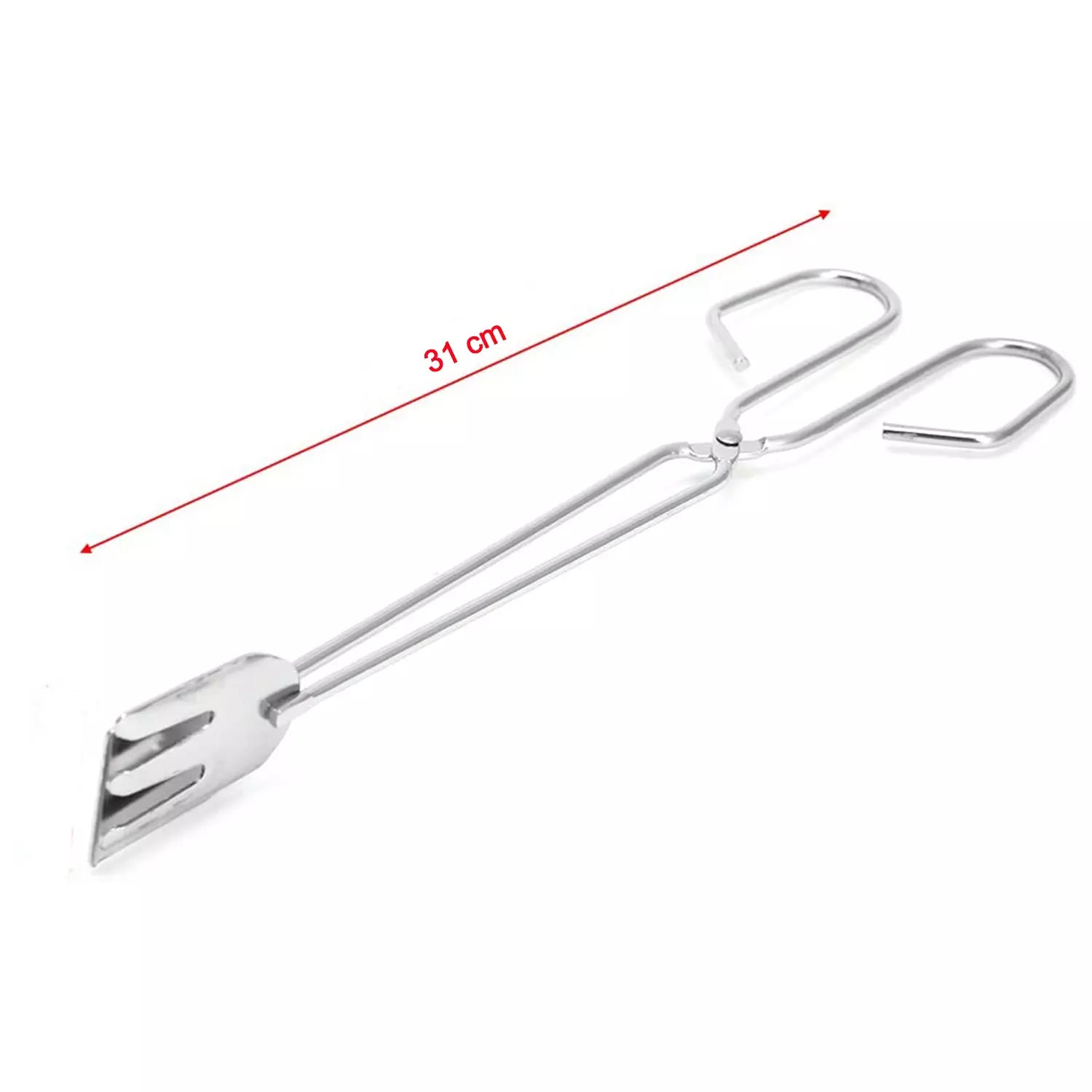 BBQ grill tongs with forked flat tips and looped metal handles